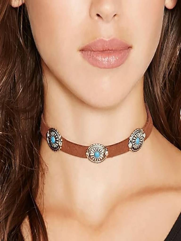 Retro Suede Oval Design Choker Necklace : ASX0421N106BR