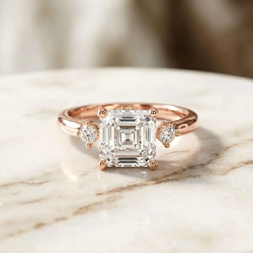 2.58Ct Moissanite Asscher Cut Three Stone Ring : ZLM-10030R-10N