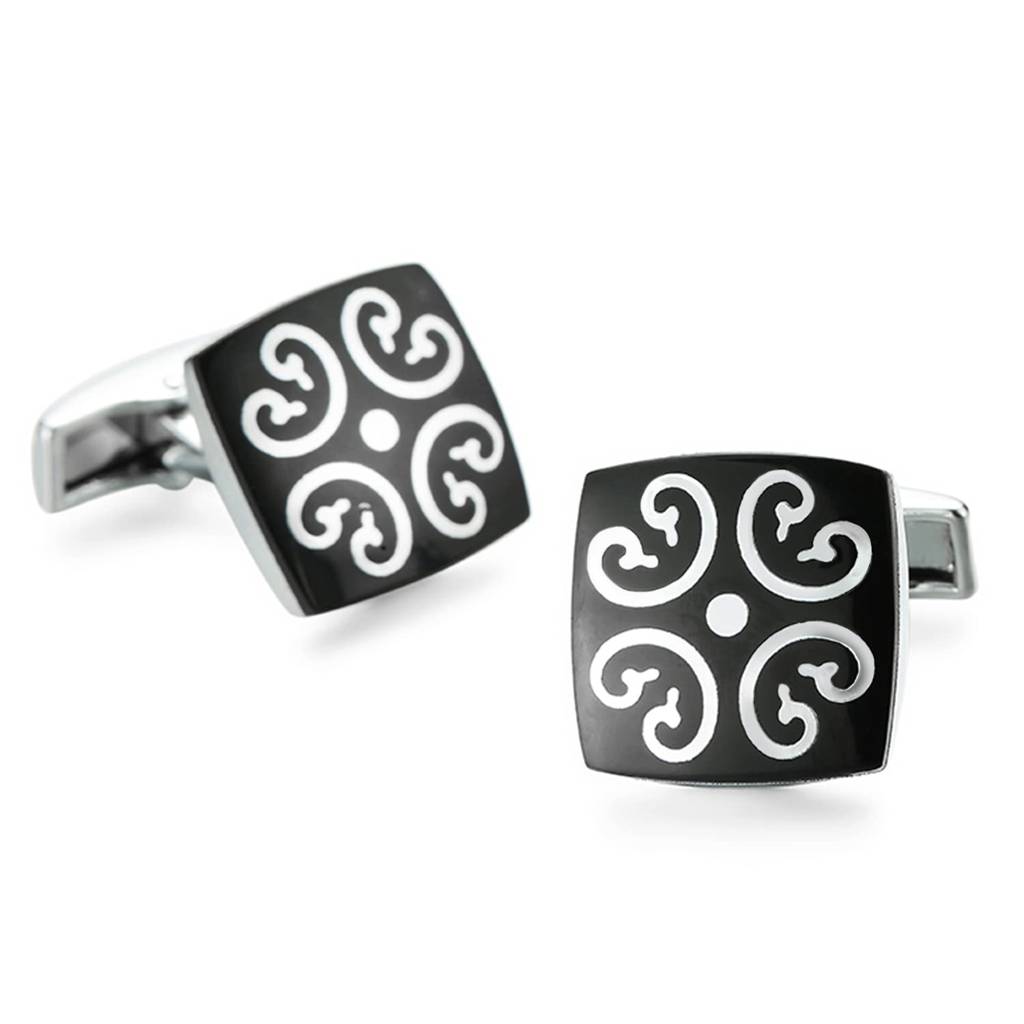 Black Silver Two Tone Cufflinks Set Stylish Accessories For Men & Boys Wedding Business Gift (Px9Cl100) : PX9CL100