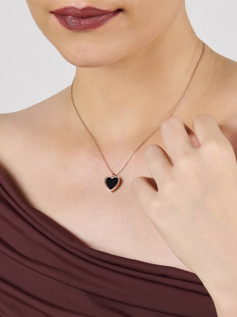 Rose Gold-Plated Reversible Heart-Shaped Pendant With Chain : AYW615N051R