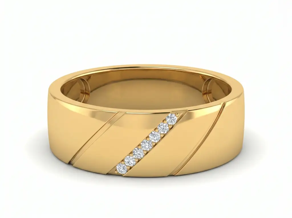 Seven Stone Round Diamond Men'S Band | Brushed Finish Classic Setting : RCC0008-YE-Silver925-LabD-9