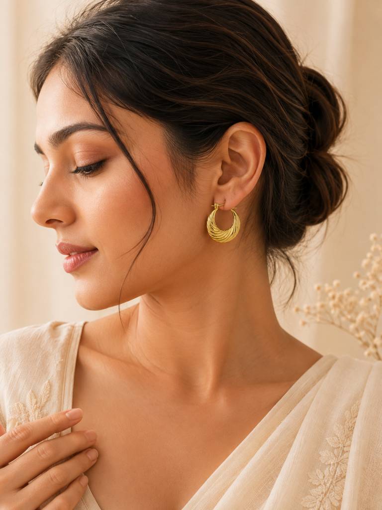 Gold Plated Swirl Hoop Earrings : AN-LJ-GO-0130-DE