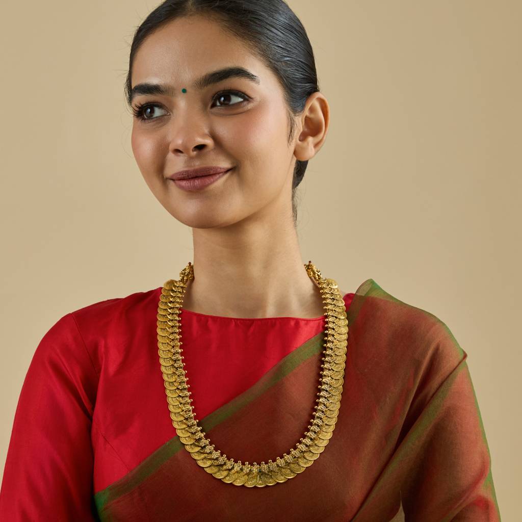 Ruby-Green Oxidised Gold - Plated Bridesmaid Temple Necklace - 433010 : 433010