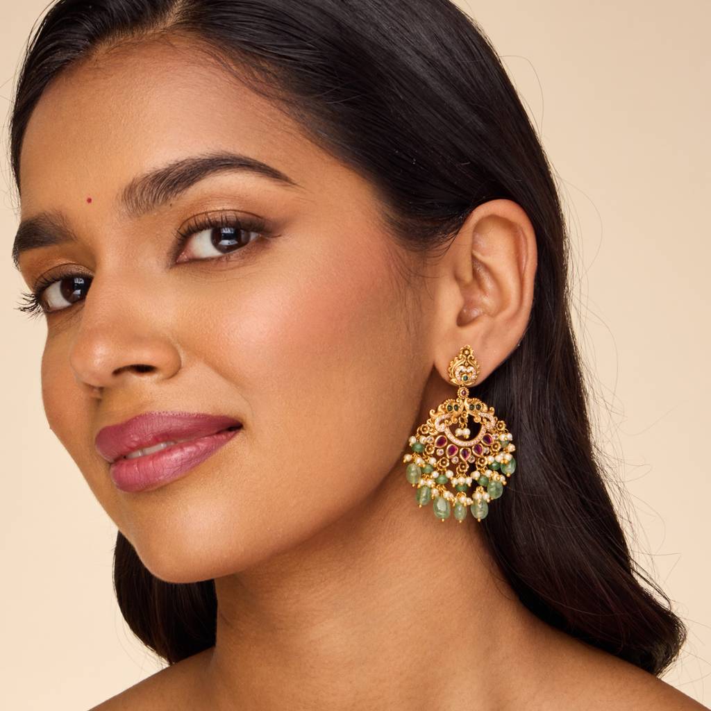 Ruby-Green Gold - Plated Bridesmaid Antique Earring - 451869 : 451869