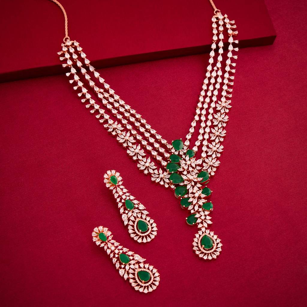 Party Wear Zircon Necklace - 462946 : 462948