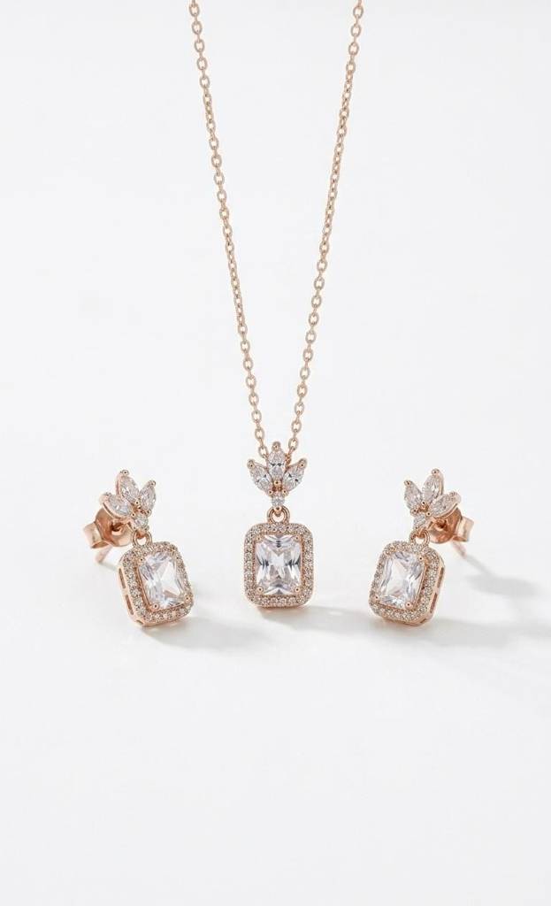 SAMIKA 925 Sterling Silver Rose Gold-Plated Crystal Drop Jewellery