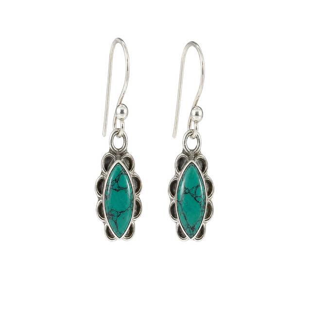 925 Sterling Silver Turquoise Firoza Stone Drop Earrings : FU-1405
