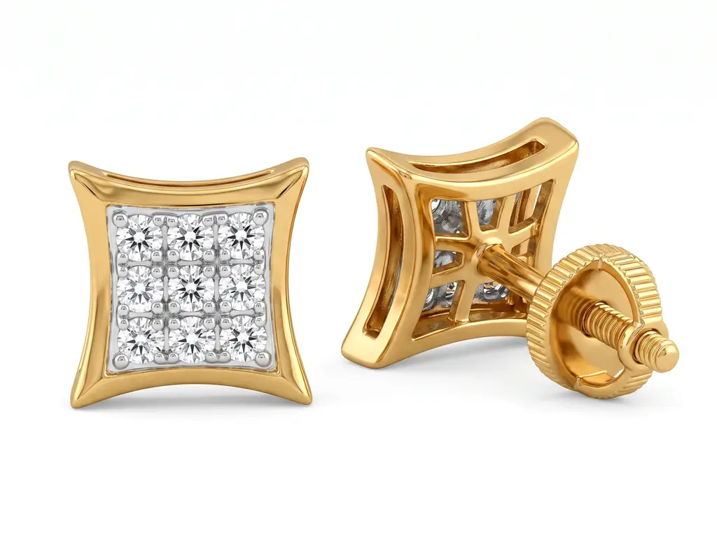 Square Diamond Cluster Stud Men'S Earrings | Classic Grid Set Design : ER-CC-CZAI10-YE-Silver925-LabD