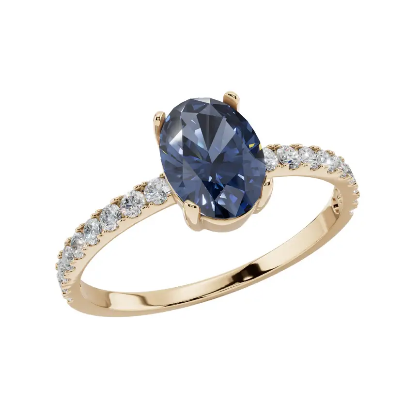 The Ruby Oval Pavé Blue Pure Silver Ring : VRG10-B-SL-9-G