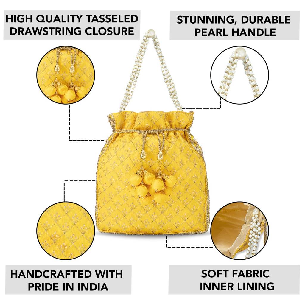 Zari Sequence Potli Bag For Women Stylish Handmade Wristlet Handbag Bridal Purse : P26Y