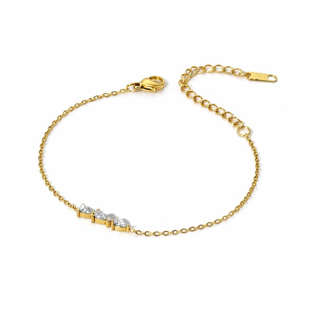Golden Stainless Steel & 18K Gold Pvd Premium Bracelet For Women | Minimal Crystal Bar Chain Design | Elegant Adjus : B2012614