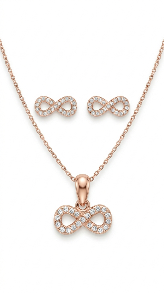 925 Sterling Silver Rose Gold-Plated Sparkle Infinity Jewellery Set With Chain : SMK-PD-SET-004-CHN