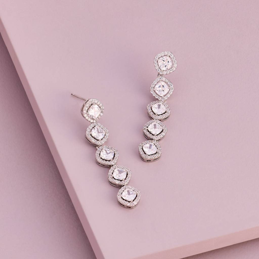 White - Plated Casual Wear Trendy Zircon Earring - 466905 : 466906