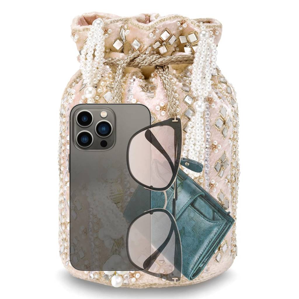 Potli Bags For Women Evening Bag Clutch Ethnic Bride Purse With Drawstring (P25Crm) : P25PCH