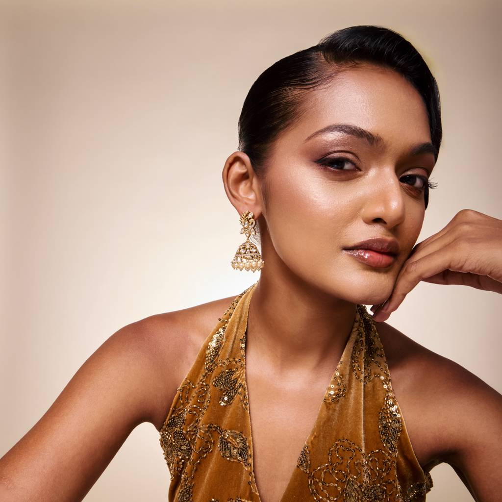 White Victorian - Plated Bridesmaid Kundan Earring - 467964 : 467964
