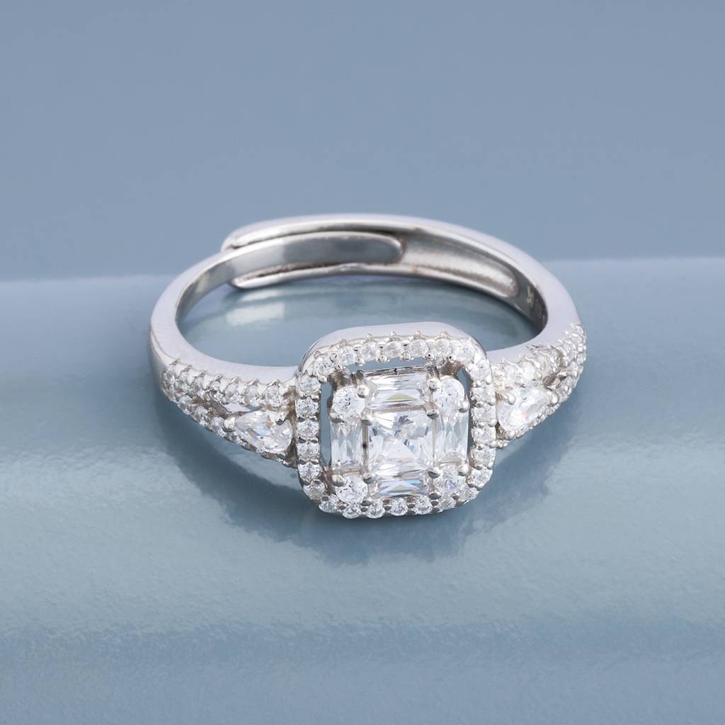 White - Plated Office Wear Silver Finger Ring - 453179 : 453180