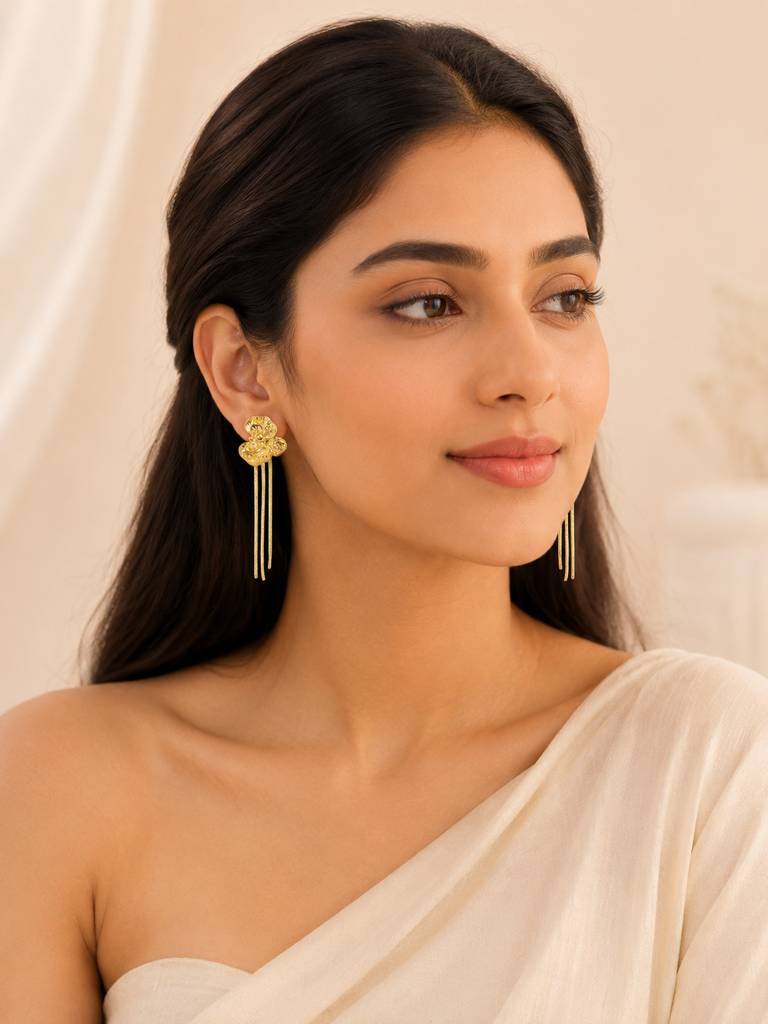 Golden Floral Tassel Earrings : AN-LJ-GO-0062-DE