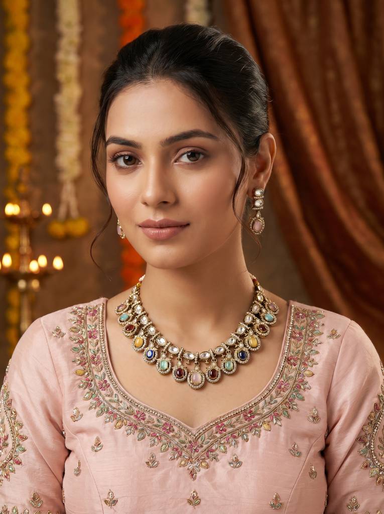 Indian Bridal Kundan Jewelery Set : HBN-42-MULTI