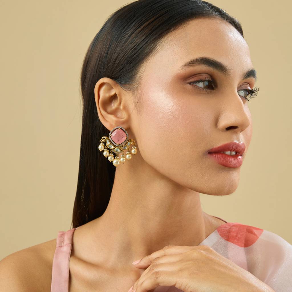 Pink Victorian - Plated Bridesmaid Kundan Earring - 435453 : 435453