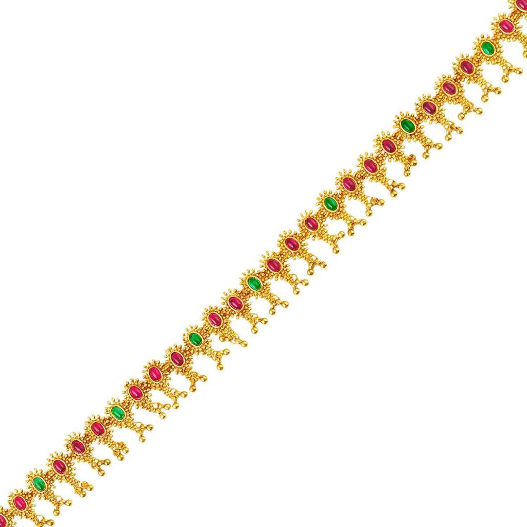 Gold Plated Rani Pink Green Ethnic Belly Chain Kamarbandh For Women : PF47BCH06RPG