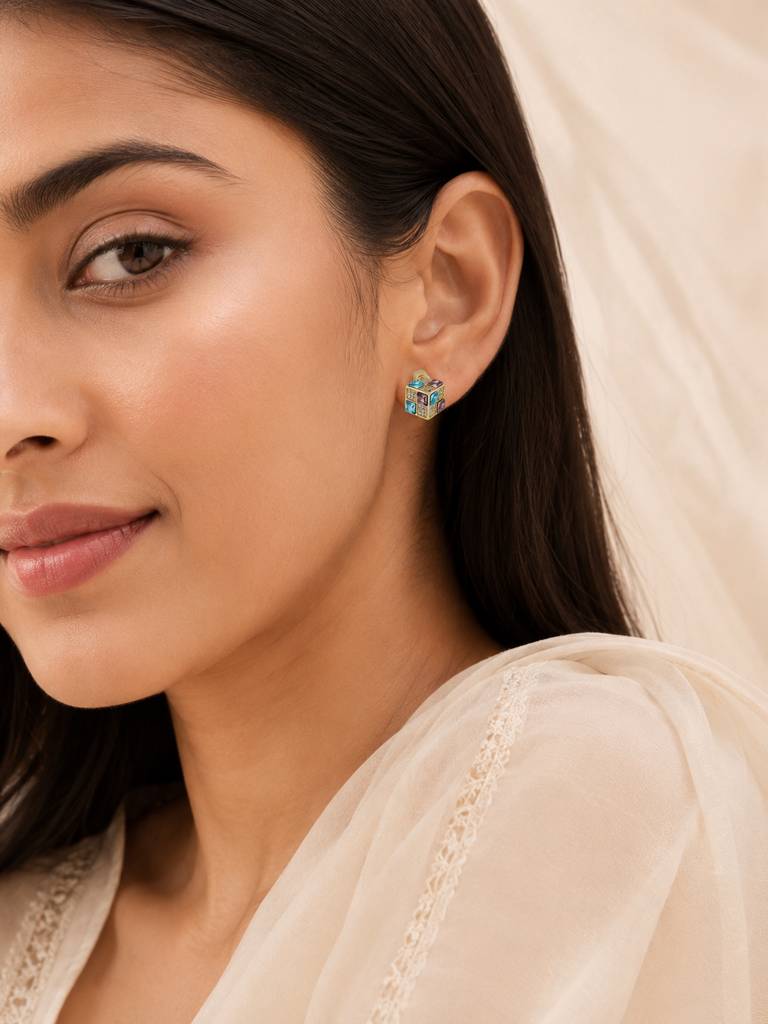 Gold Plated Cubic Crystal Earrings : AN-LJ-MU-0133-DE