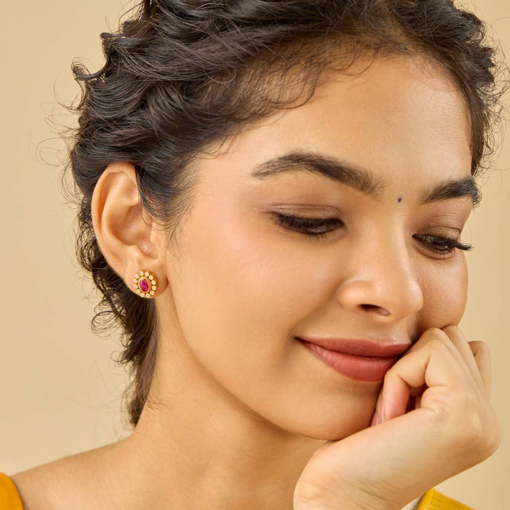 Ruby Gold - Plated Casual Wear Temple Earring - 444740 : 444740