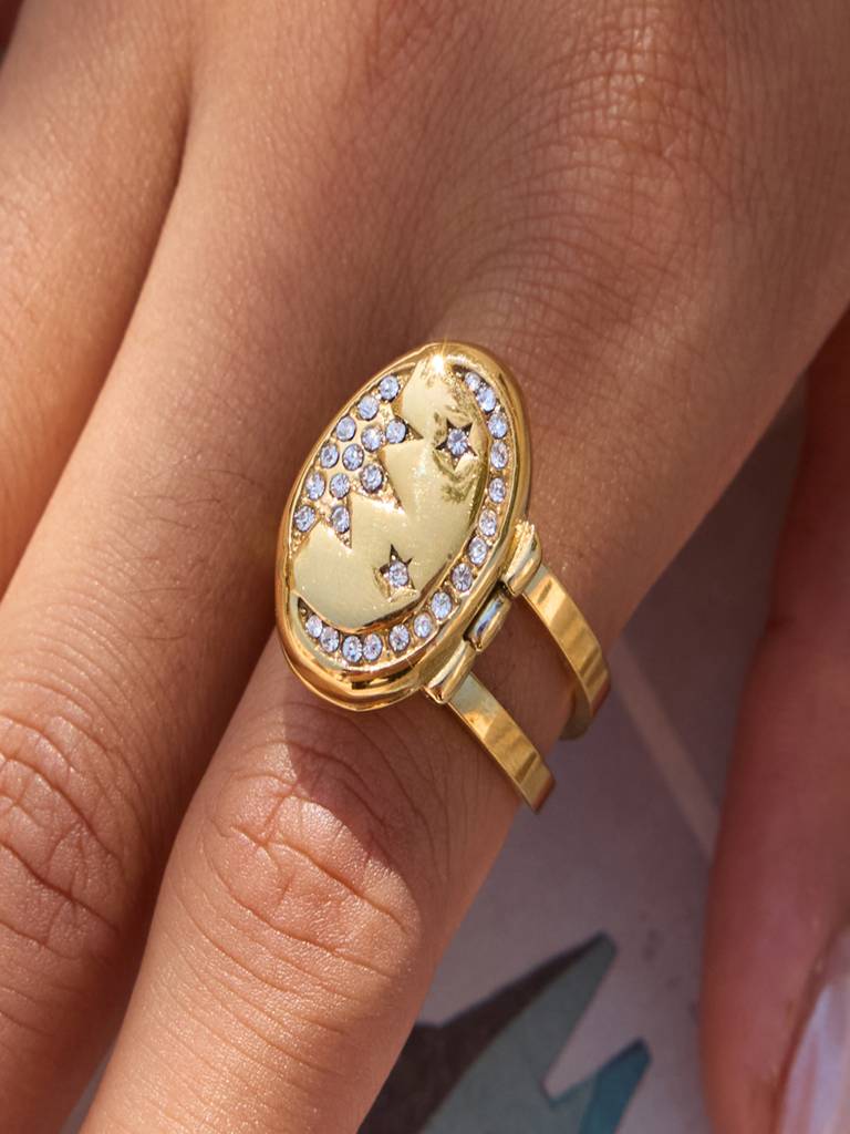 Photo Locket Statement Ring Anti-Tarnish Waterproof 18K Gold Plated For Women : AWX0925R8015