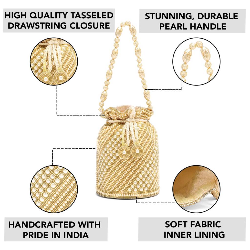 Beads Studded Potli Bag For Women Handmade Ethnic Purse Evening Handbags Stylish Bridal Fashion Clutch Bag For Girls  : P99CRM