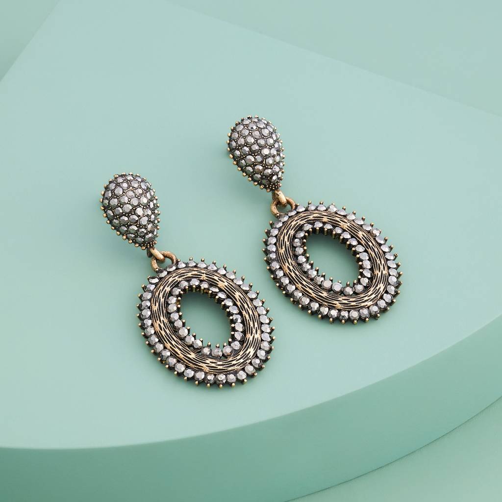 Grey Oxidised - Plated Casual Wear Trendy Earring - 450657 : 450658