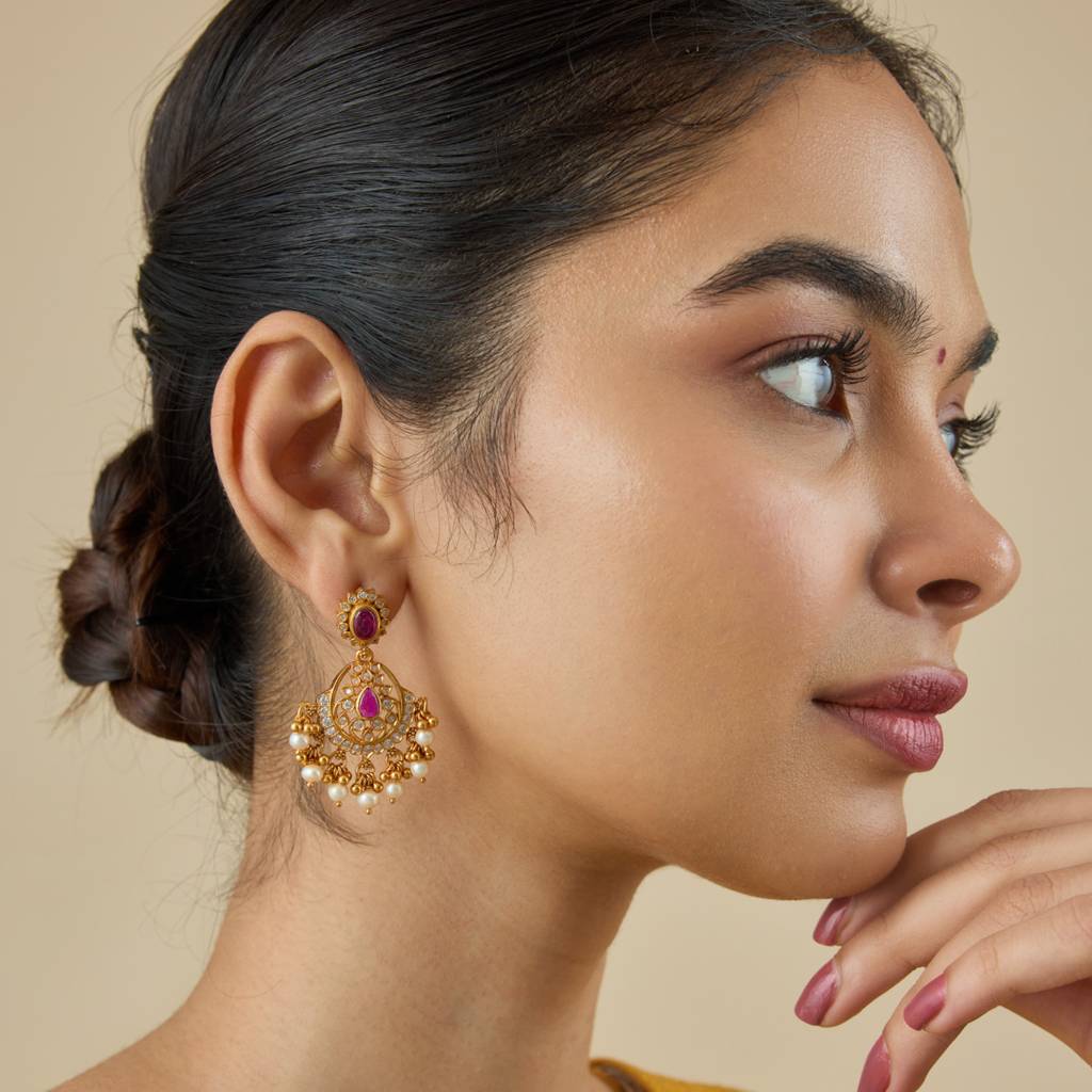 Ruby Gold - Plated Festive Temple Earring - 434353 : 434353