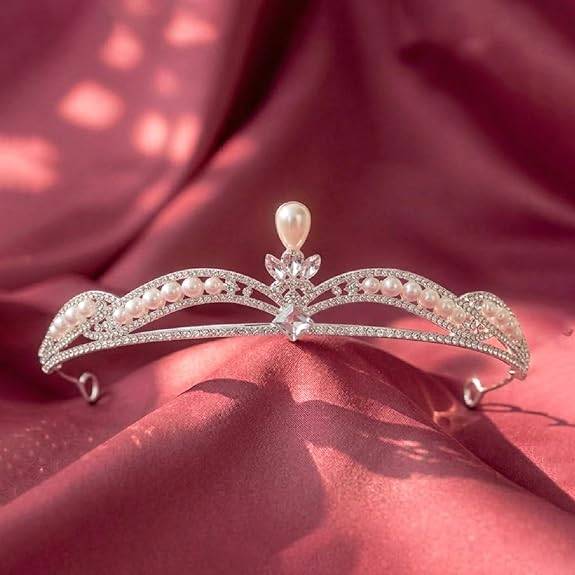 Peora Gold Plated Cubic Zirconia Studded Princess Tiara Crown For