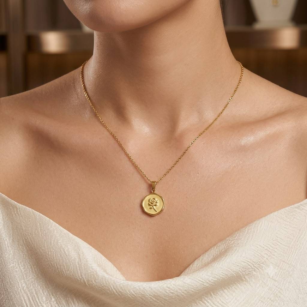 Gulzaar Rose Medallion — 18K Gold Plated, Anti Tarnish, Waterproof : BNG126