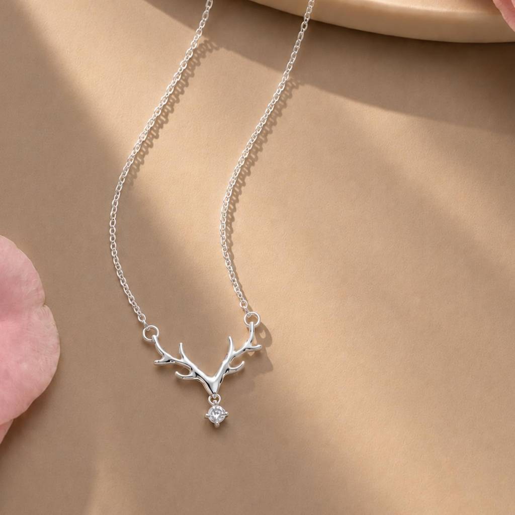 Rose Gold Plated Deer Antler Pendant Chain Necklace For Women : PX9CH161S