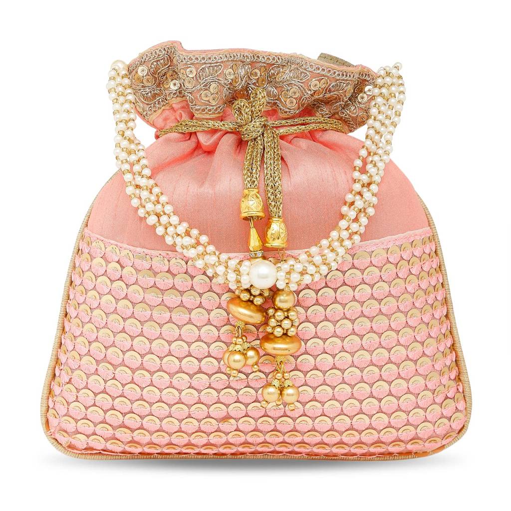 Ethnic Potli Bag For Women Handmade Purse Evening Handbags Stylish Bridal Fashion Clutch Bag Gift For Girls (P05B) : P05PK