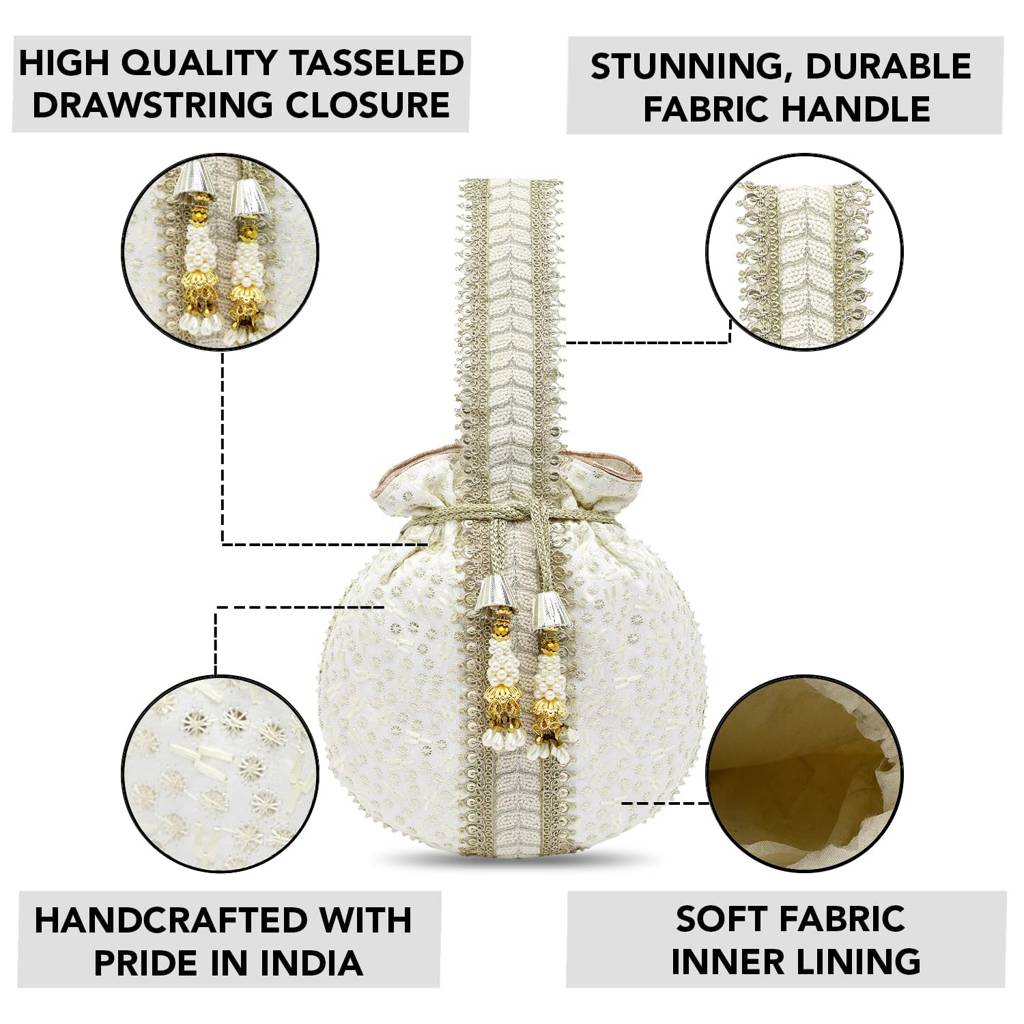 Potli Bags For Women Evening Bag Clutch Ethnic Bride Purse With Drawstring(P93Br) : P93W
