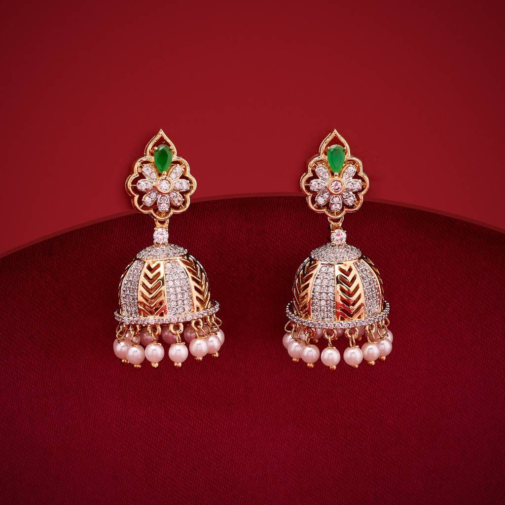 Gold - Plated Party Wear Zircon Earring - 463122 : 463123