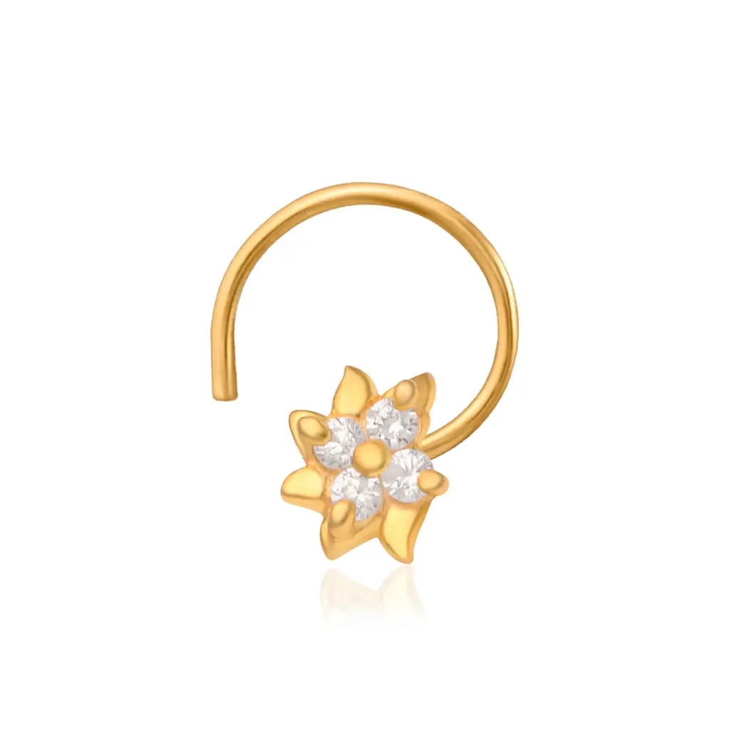 White Cz Floral Star Minimal Nose Pin 925 Sterling Silver Yellow Plated : NP-00059_White