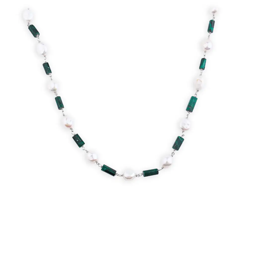 Malachite And Pearl Ganthan Necklace : 96364439