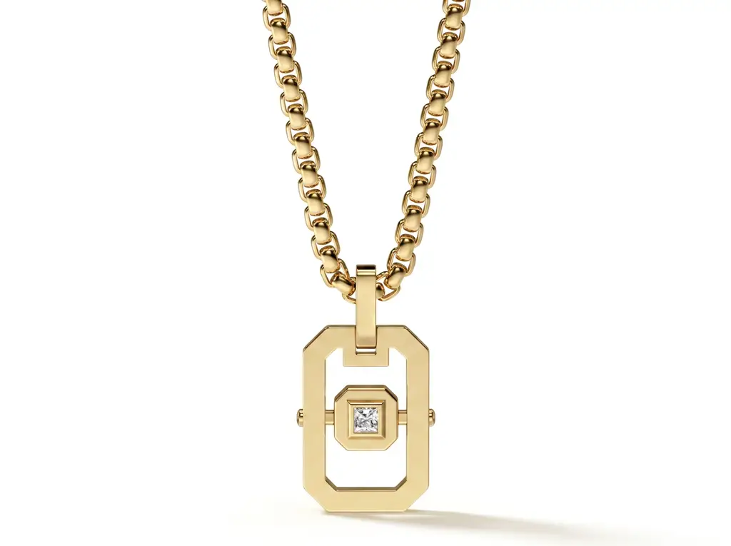 Geometric Princess Cut Diamond Men'S Pendant | Modern Menswear Statement : PD-CC-CZAI8-YE-Silver925-LabD