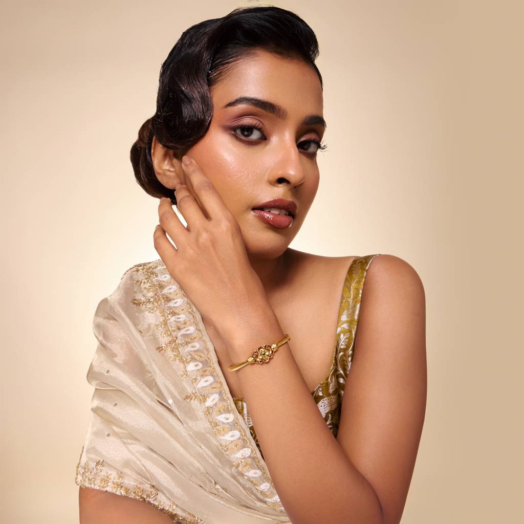 Ruby-Green Gold - Plated Festive Antique Kada - 463967 : 463967