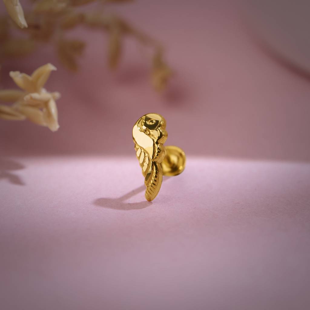 18K Yellow Gold Celestial Winglet Nose Pin For Women | Screw Back Closure | Bis Hallmarked | Pure Gold Nose  : DNP2018-18YG-IS