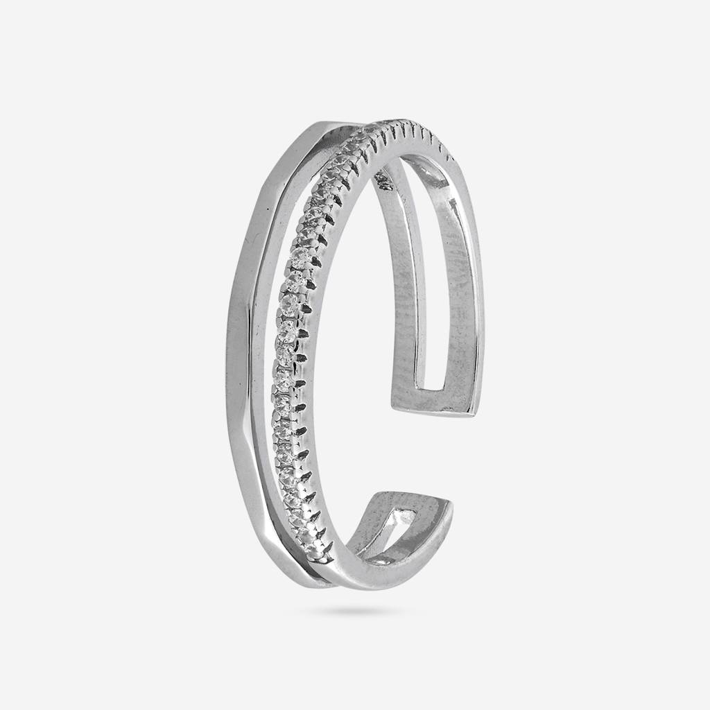 White Rodium Plated - Office Wear Silver Finger Ring - 466013 : 466013