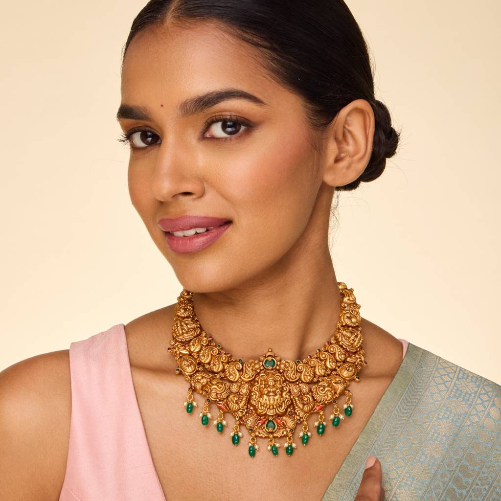 Ruby-Green-Coral Gold - Plated Bridesmaid Temple Necklace - 456657 : 456657