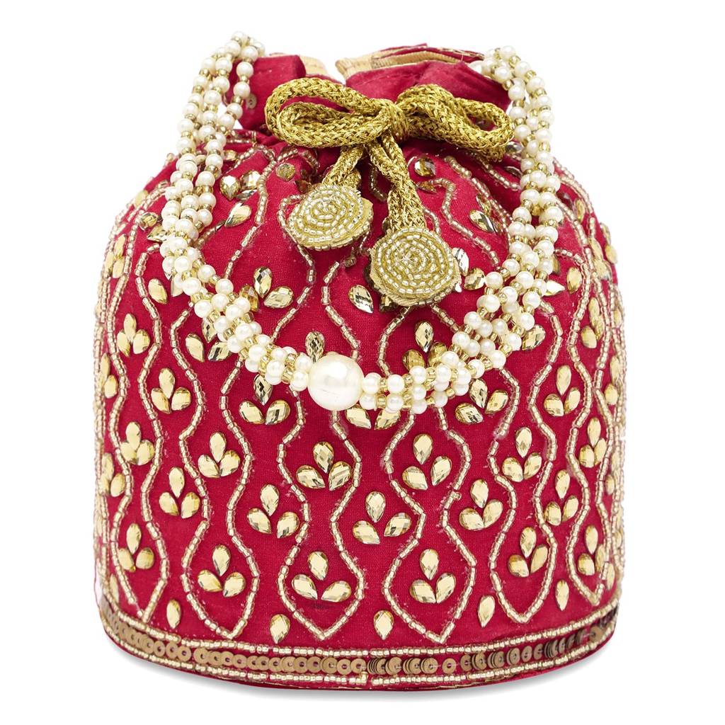 Embroidered Potli Bag For Women Handmade Ethnic Purse Evening Handbags Stylish Bridal Fashion Clutch Bag Gift For Girls : P88R
