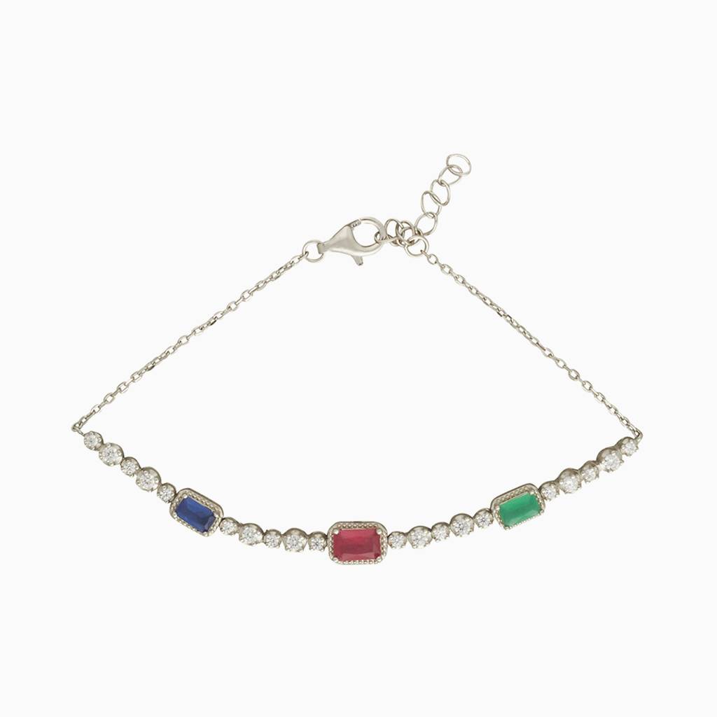 925 Sterling Silver Multi Gemstone Bracelet For Women : SKN26N2164