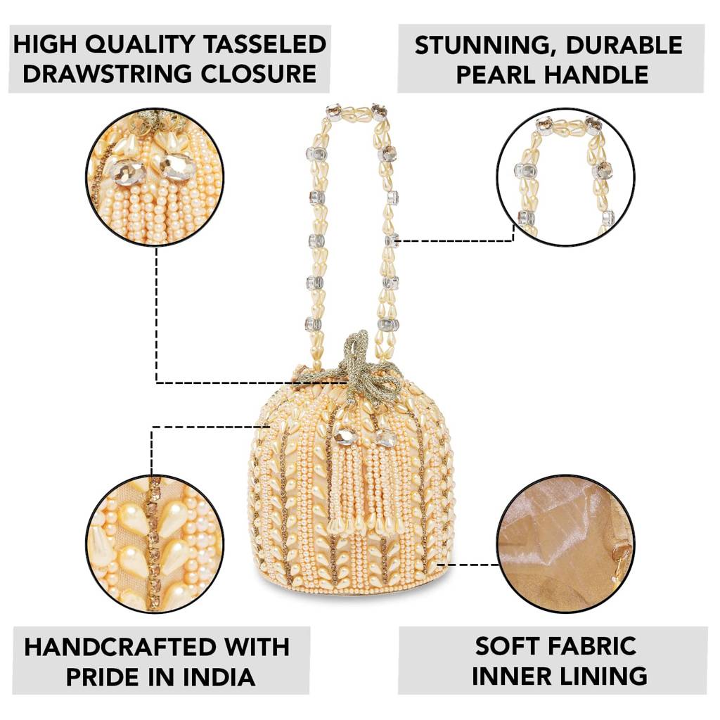 Potli Bags For Women Evening Bag Clutch Ethnic Bride Purse With Drawstring(P36Crm) : P36CRM