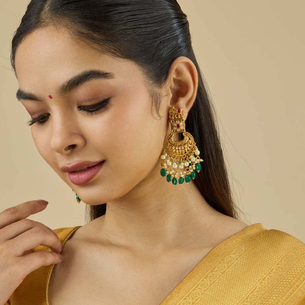 Ruby-Green Gold - Plated Festive Antique Earring - 433457 : 433457