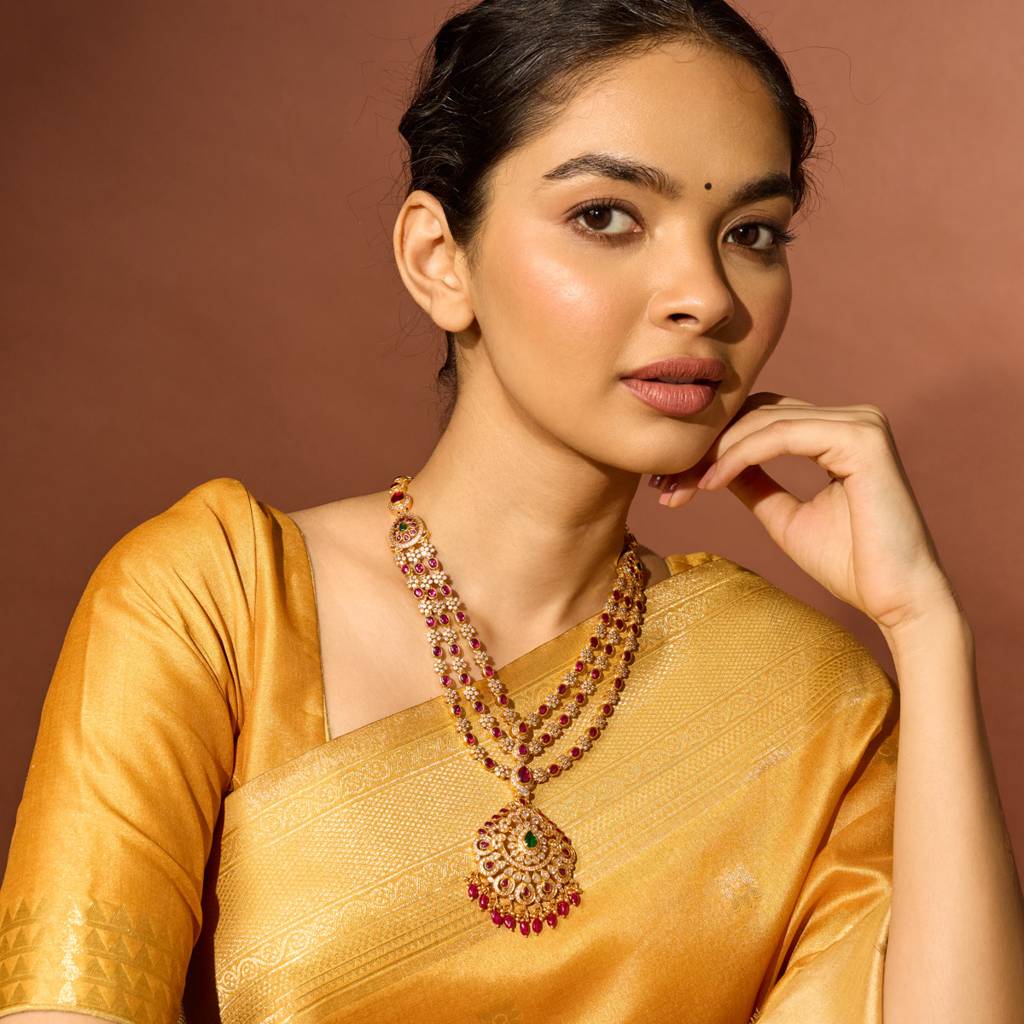 Ruby-Green Gold - Plated Bridesmaid Temple Necklace - 447972 : 447972