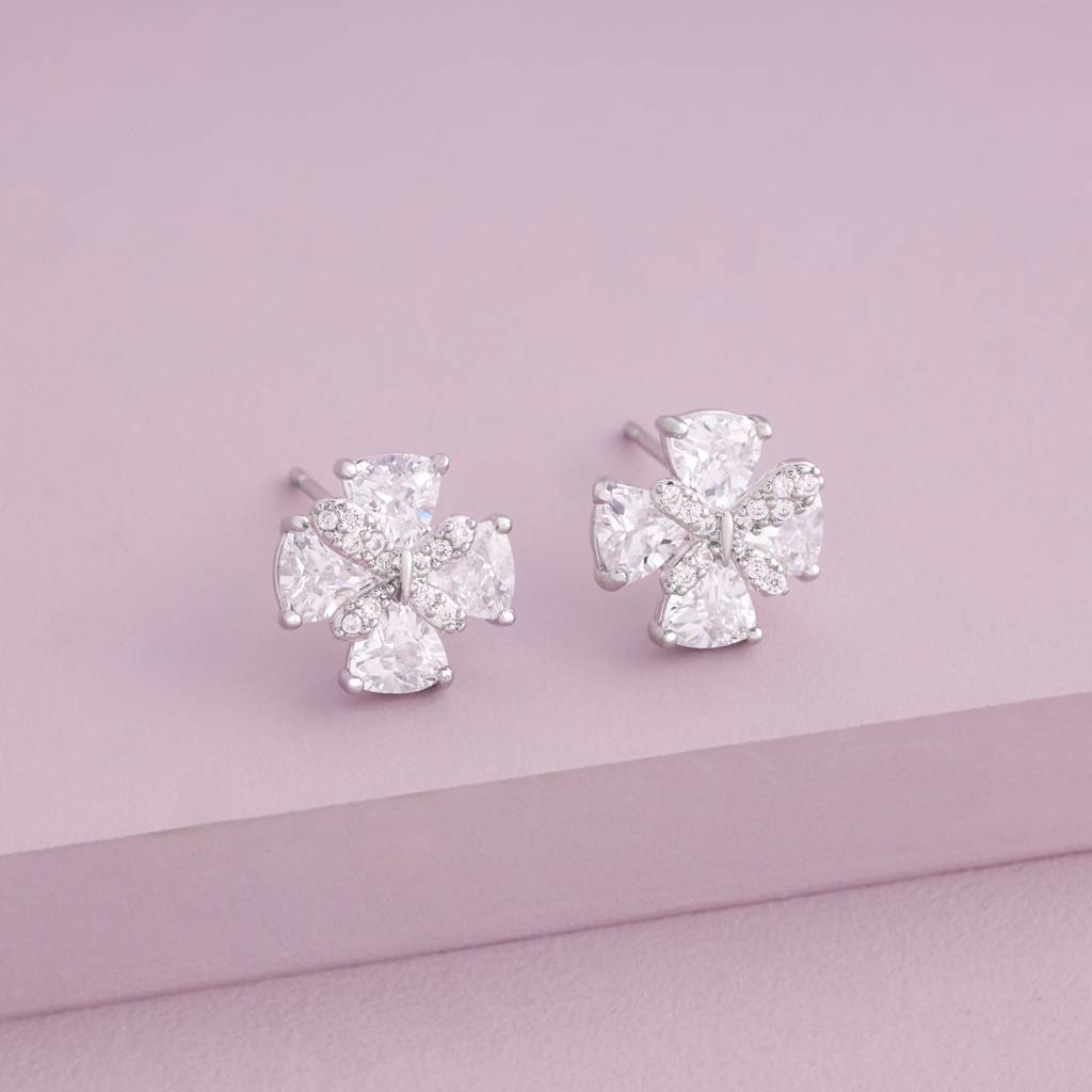 White - Plated Casual Wear Trendy Zircon Earring - 466994 : 466995