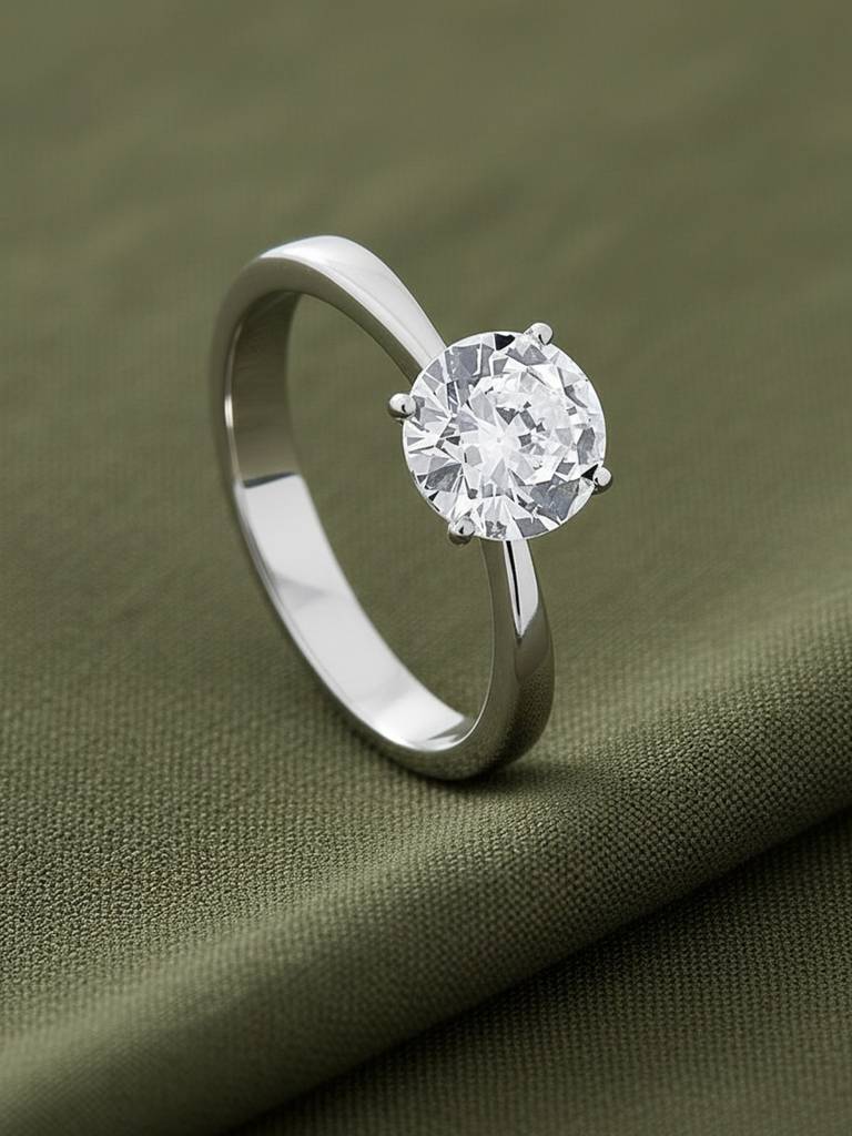 Rohdium Plated Solitaire Ring Stainless Steel Waterproof & Anti-Tarnish : R30ASSS7S